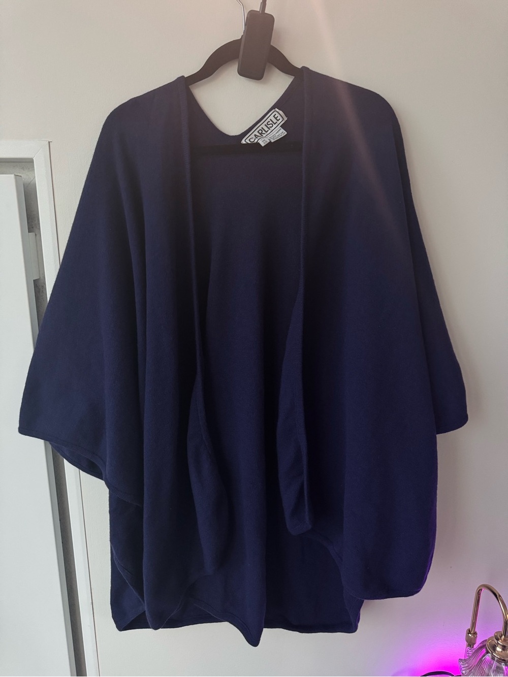 Carlisle 100% Lambswool Blue Open Front Front Poncho Wrap Shrug